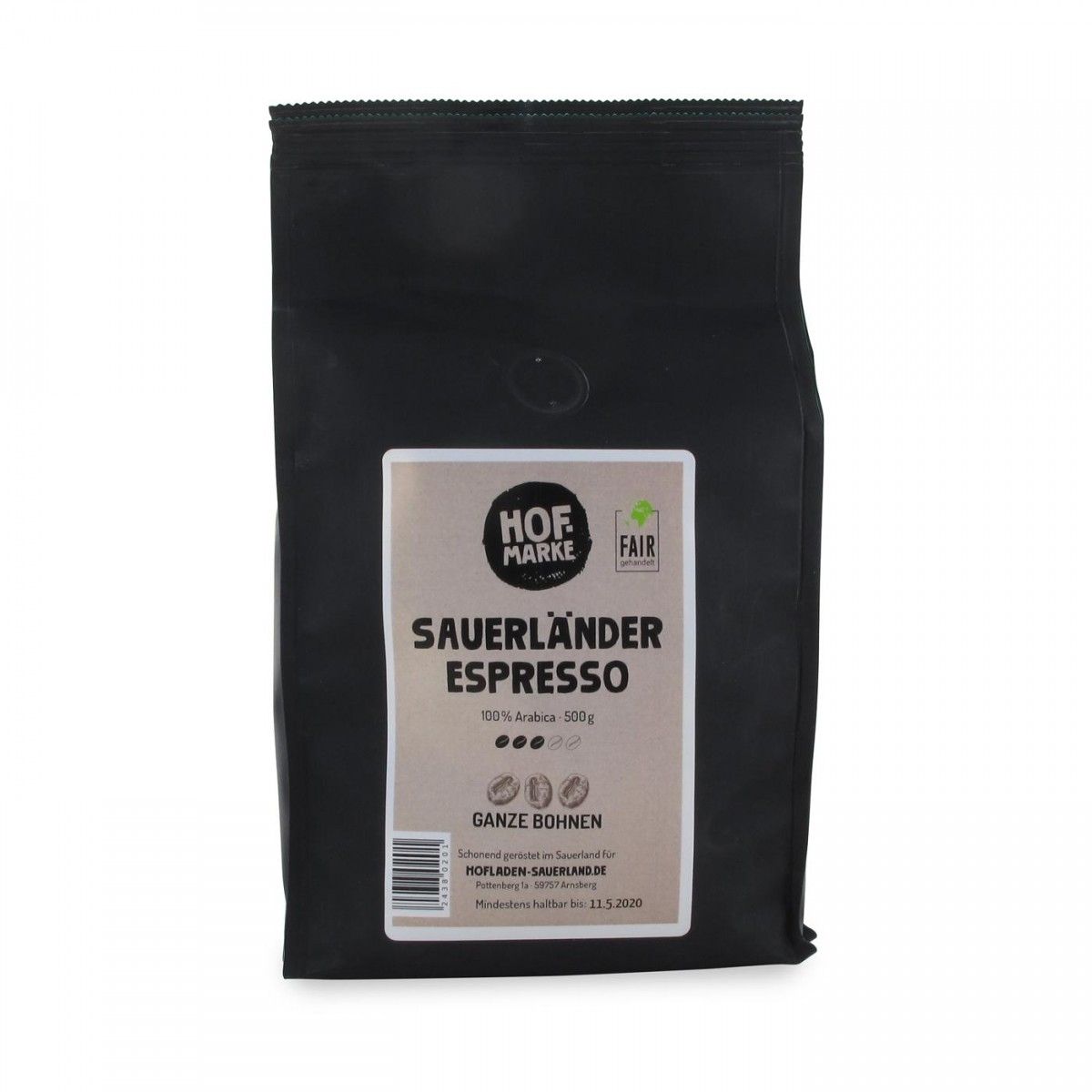 Sauerländer Espresso 500g ganze Bohnen von unserer Hofmarke