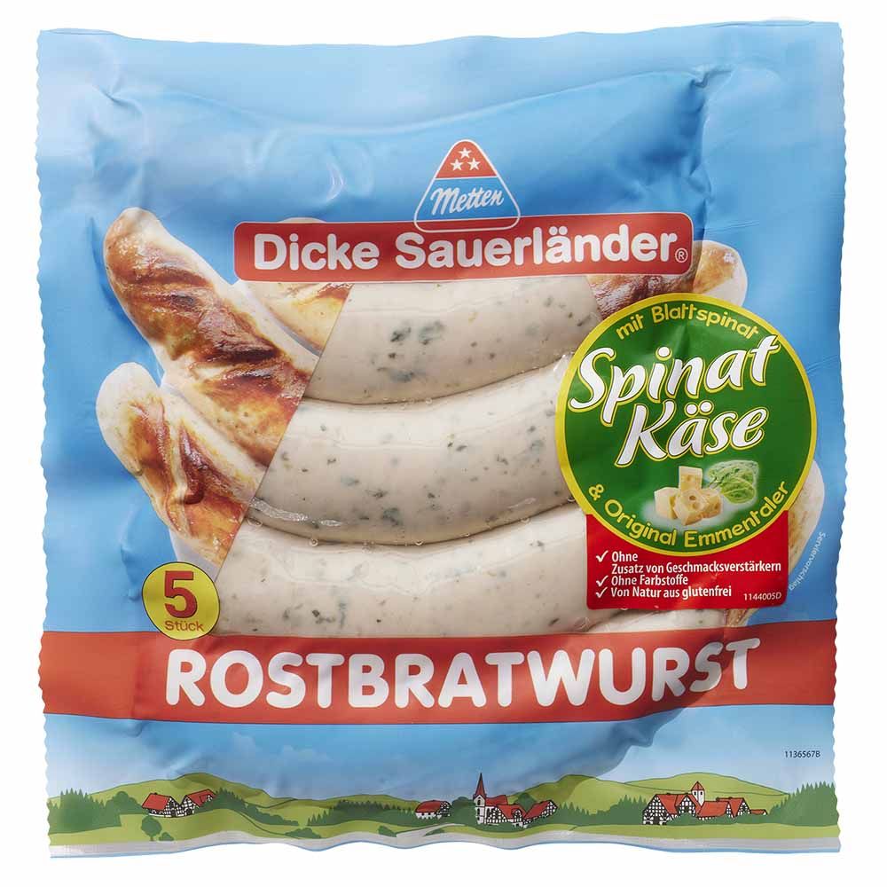 Dicke Sauerländer Rostbratwurst Spinat Käse