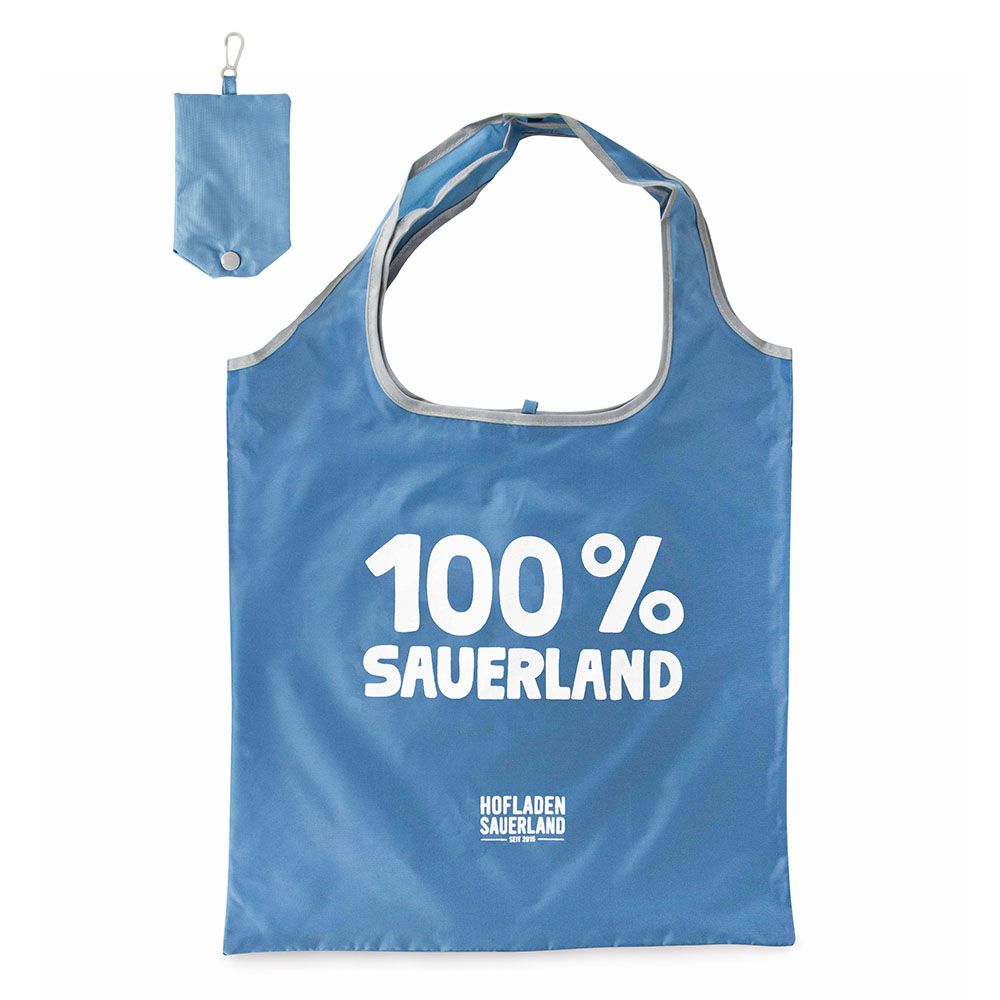 Einkaufstasche im Beutel aus recyceltem Kunststoff vom Hofladen Sauerland