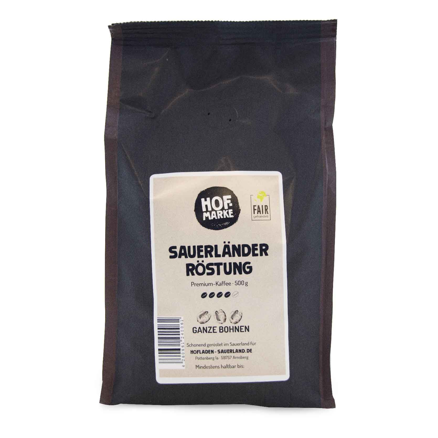 Kaffee Sauerländer Röstung ganze Bohne 500g von unserer Hofmarke