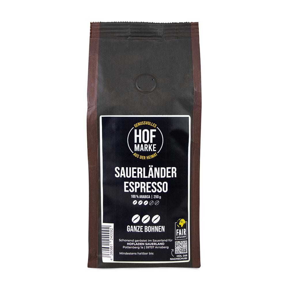 Sauerländer Espresso - ganze Bohne 250 g von Hofmarke