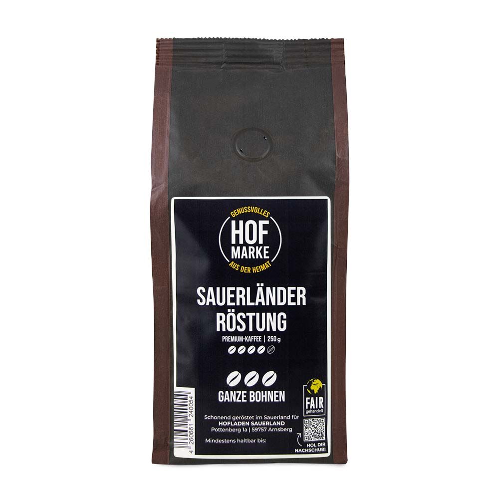 Kaffee Sauerländer Röstung ganze Bohnen 250 g von Hofmarke