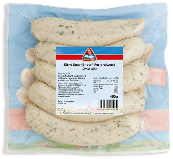 "Dicke Sauerländer" Rostbratwurst Spinat Käse von Metten