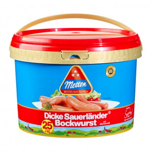 "Dicke Sauerländer" Bockwurst 25x100g von Metten im Eimer