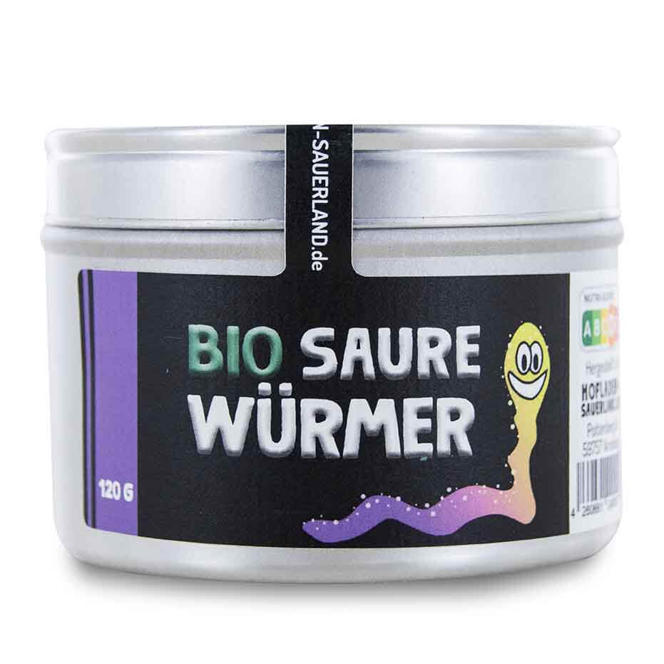 Bio Saure Würmer von unserer Hofmarke in einer dekorativen Dose-zoom
