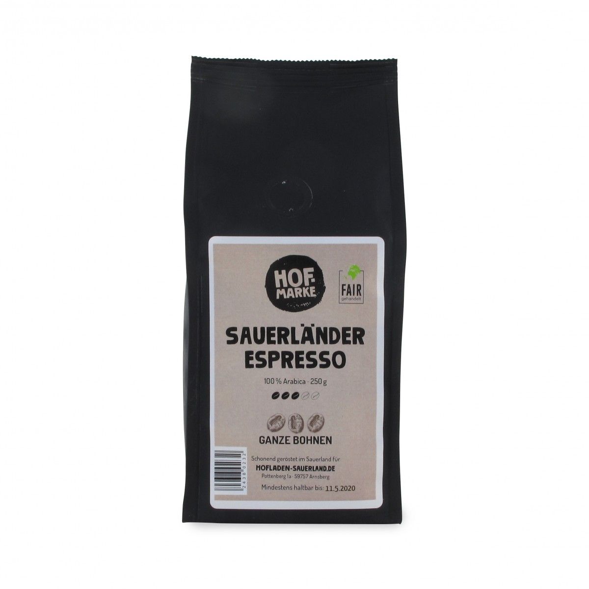 Sauerländer Espresso 250g ganze Bohne von unserer Hofmarke